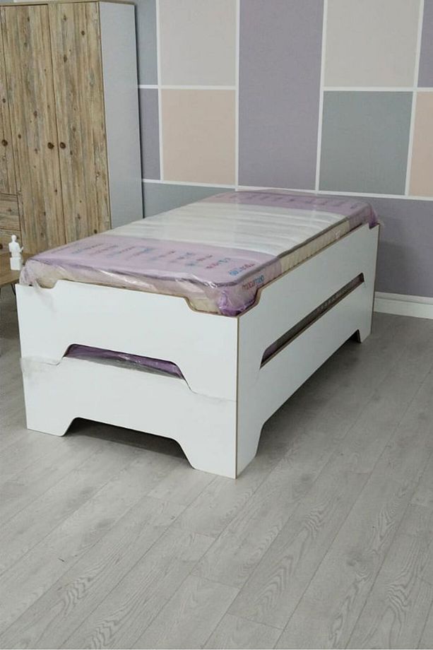 Mobi Karyola, MDF Tek Kişilik Taşınabilir İç içe Karyola, Beyaz Karyola, İstiflenebilir - 1