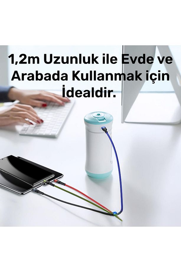 US-SJ317 4in1 2*Lightning 1*Type-C 1*Micro Uçlu 1.2m 2A Örgülü Renkli Şarj ve Data Kablosu - 5