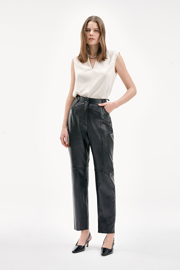 SİYAH DERİ PANTOLON - 5