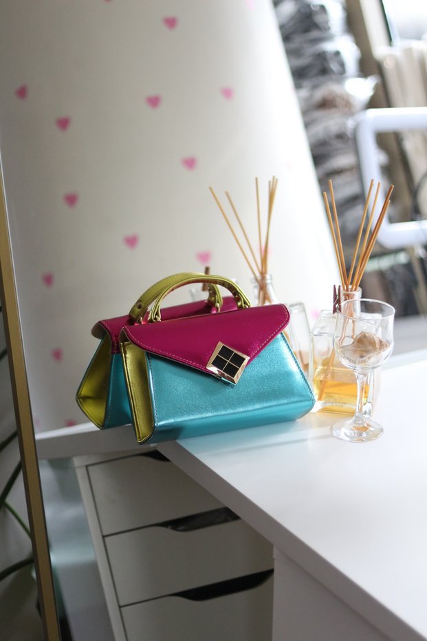 Women's 3 Color Shiny Textured Black Square Evening Dress Bag with Gold Accessory Detail