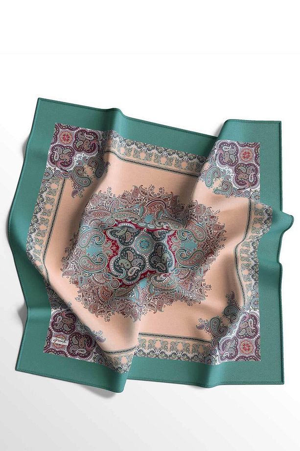 Paisley Desen Turkuaz Pamuk Eşarp - 6