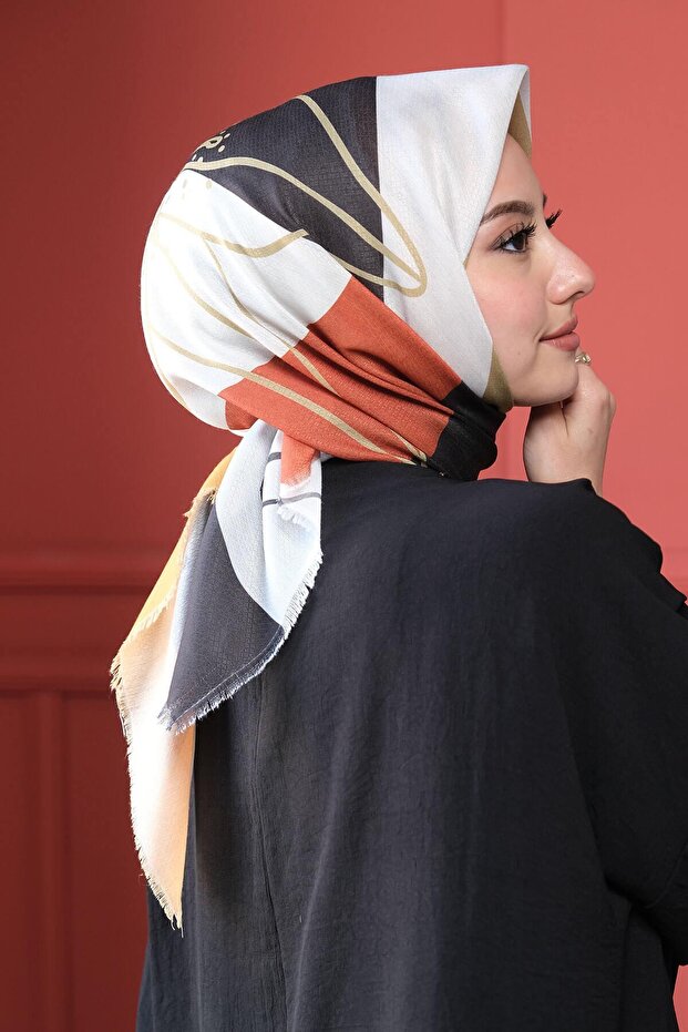 Flower Pattern Yellow Cotton Scarf - 3