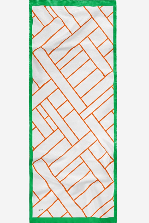 Geometric Pattern Orange Soft Cotton Shawl - 4