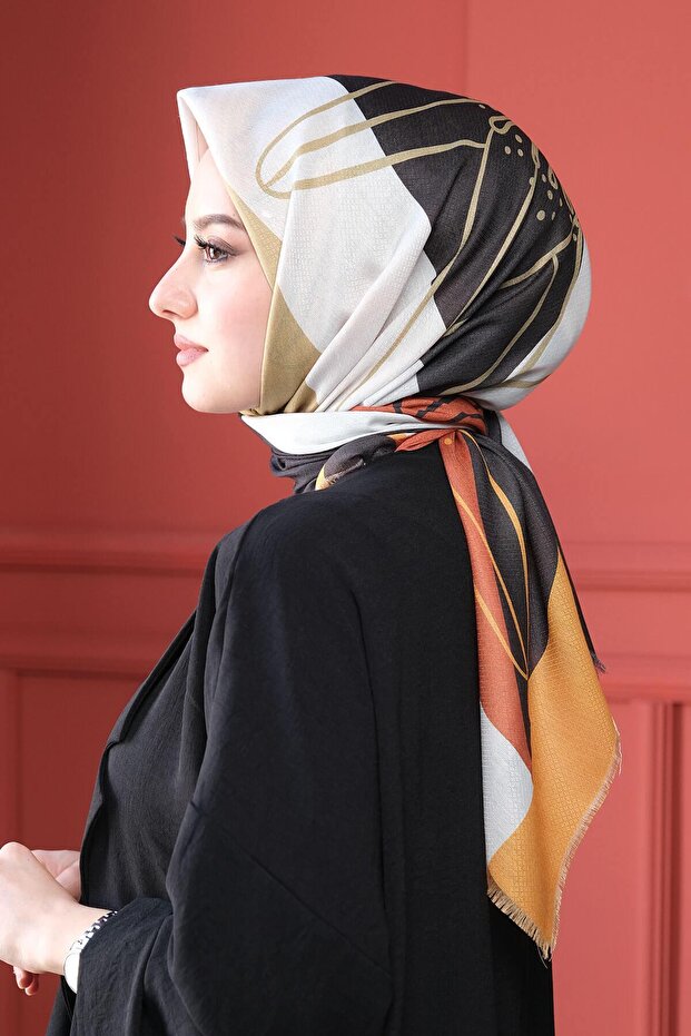 Flower Pattern Yellow Cotton Scarf - 2