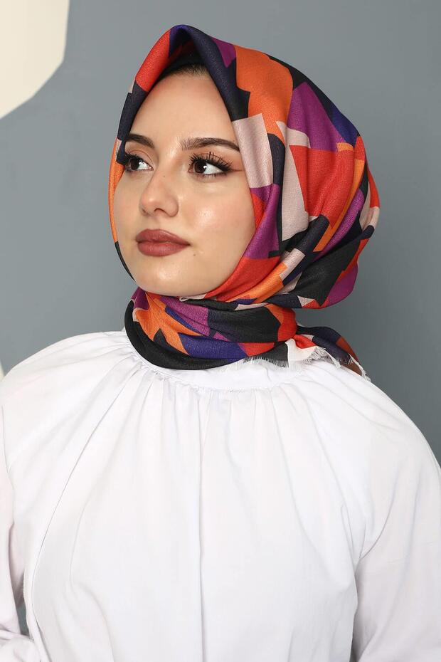 Orange Cotton Abstract Patterned Scarf - 2