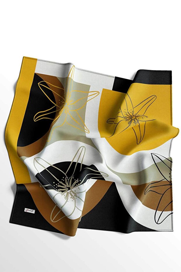 Flower Pattern Yellow Cotton Scarf - 4