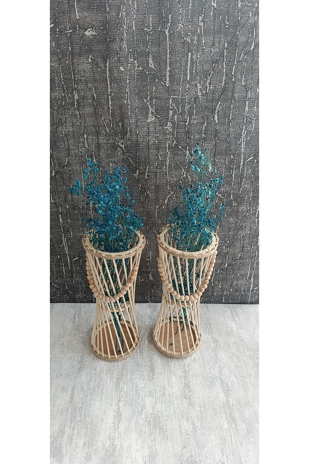 Pampars Bambu Çubuklu Ahşap Vazo 2 Li Set - 2