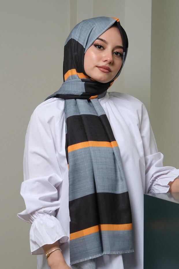 Gray Striped Cotton Shawl - 2