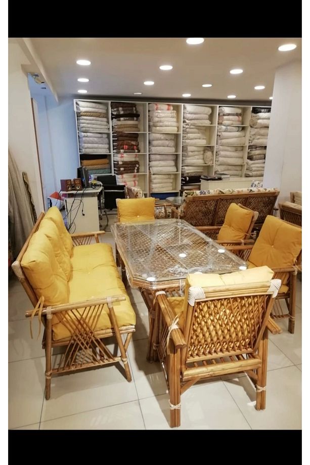 Nivemeshome 7 Kişilik Minderli Bambu Oturma Seti (4 SANDALYE 3 LÜ SEHPA) - 2