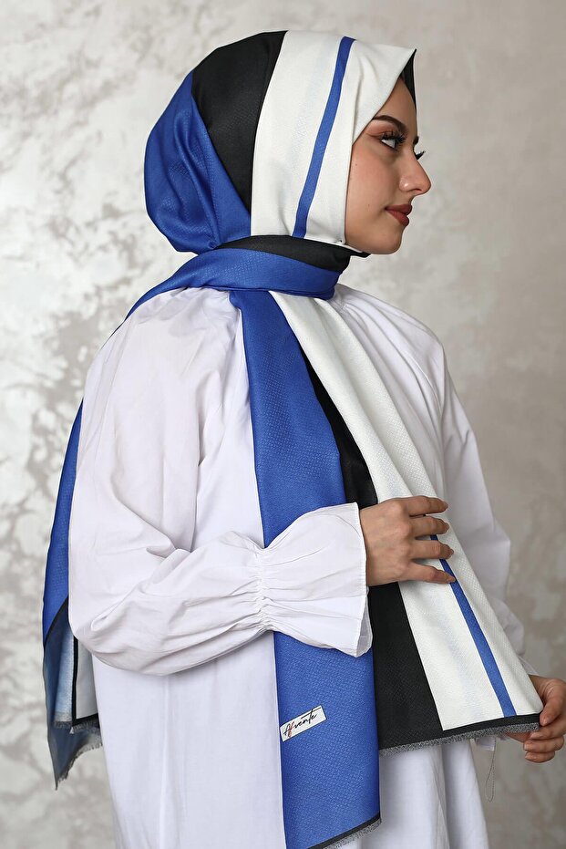 شال قطني بنمط الحمار الوحشي الأزرق - 1