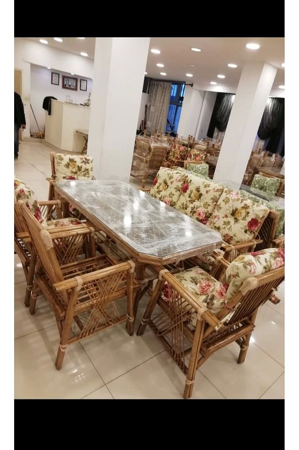 Nivemeshome 7 Kişilik Minderli Bambu Oturma Seti (4 SANDALYE 3 LÜ SEHPA) - 1