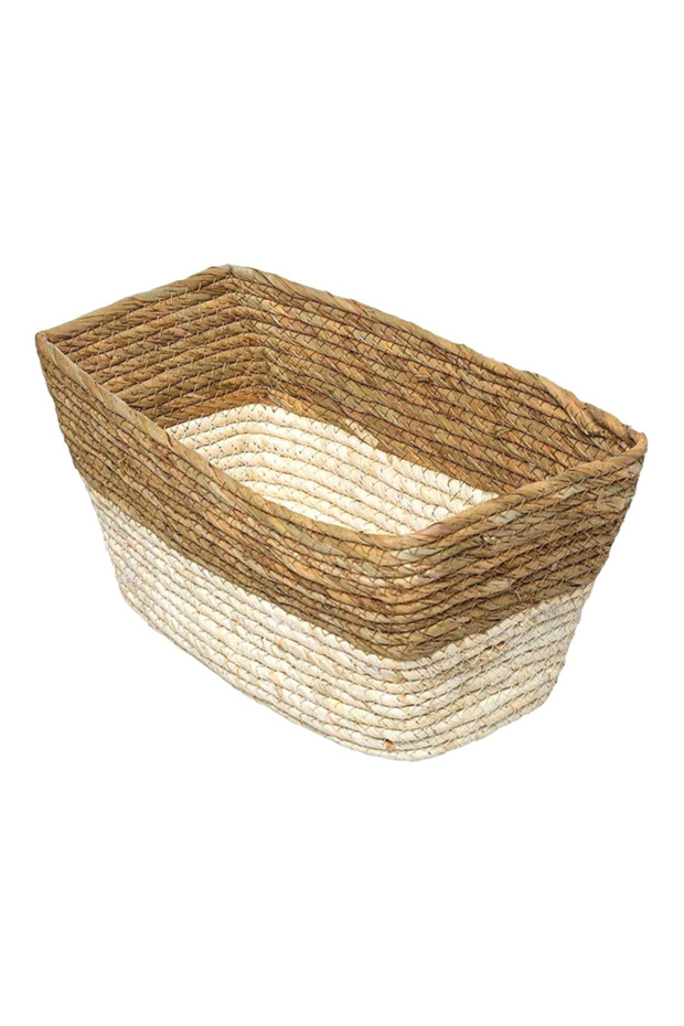 Two Tone Rectangular Breaded Storage Laundry Basket 31 x 15cm - 1