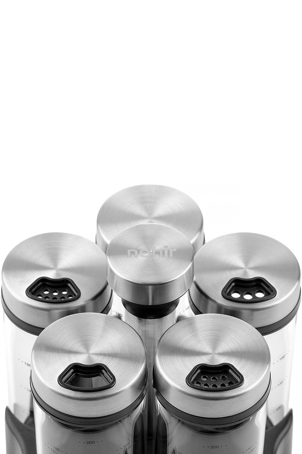 6 Piece Borosilicate Spice Jar Set with Rotating Stand - 6