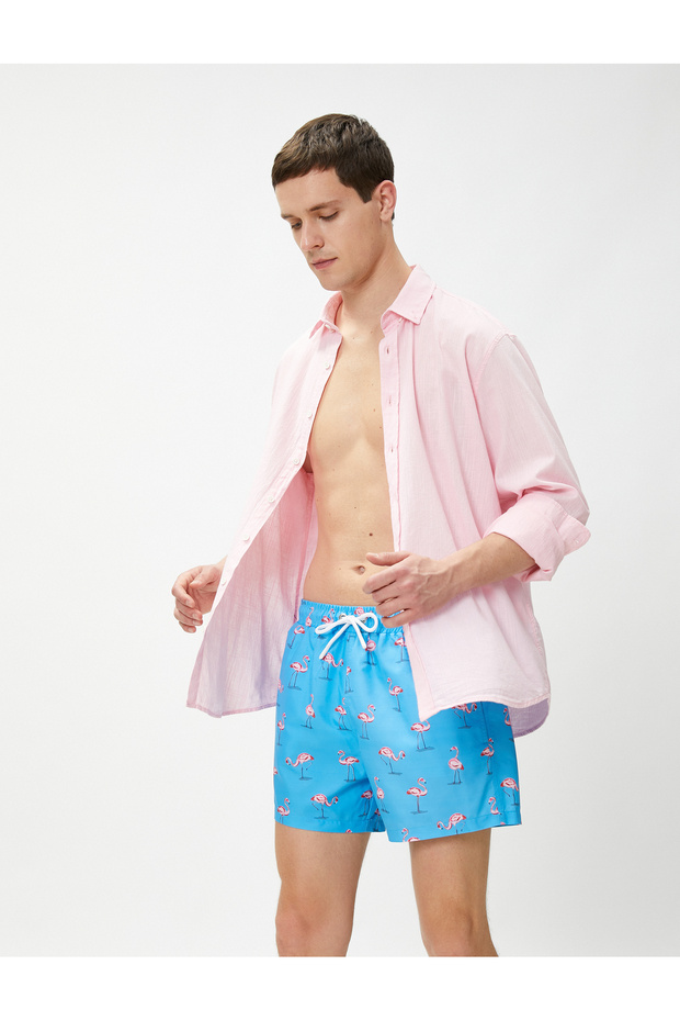 Swim Shorts Flamingo Printed Waist With Pocket Detail