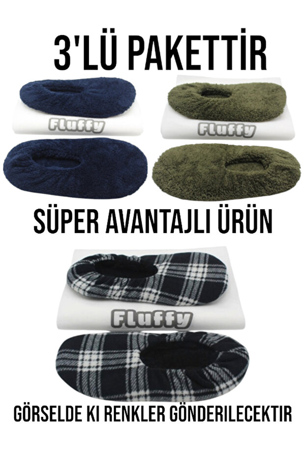 Pack of 3, Men's Booties, Welsoft Fabric, Slippers, Home Slippers, Non-Slip, Noiseless and Sponge Sole
