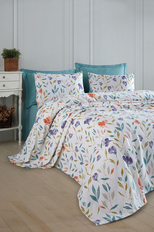 Baskılı Pike Takımı Tek Kişilik Floral Lila - 3