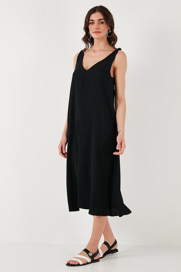 Oversize Fit V Yaka Midi Boy Basic Elbise ELBİSE 6788688 - 4