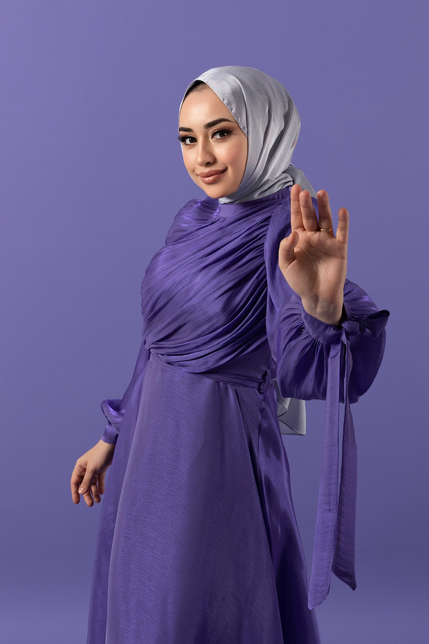 Göğüs Drapeli Abiye Lila - 2