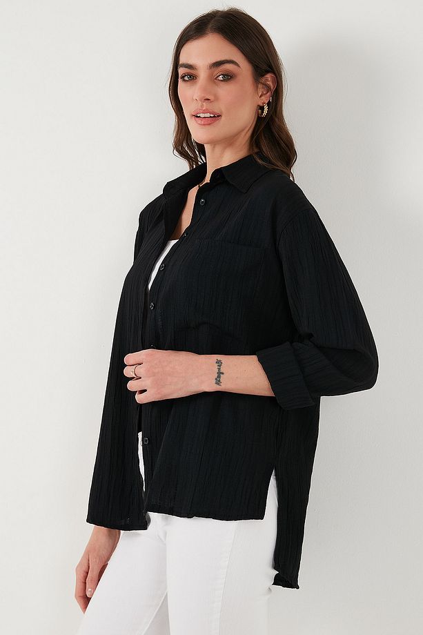 Regular Fit Tek Cepli Önü Kısa Arkası Uzun Krinkıl Gömlek GÖMLEK 6772752 - 7