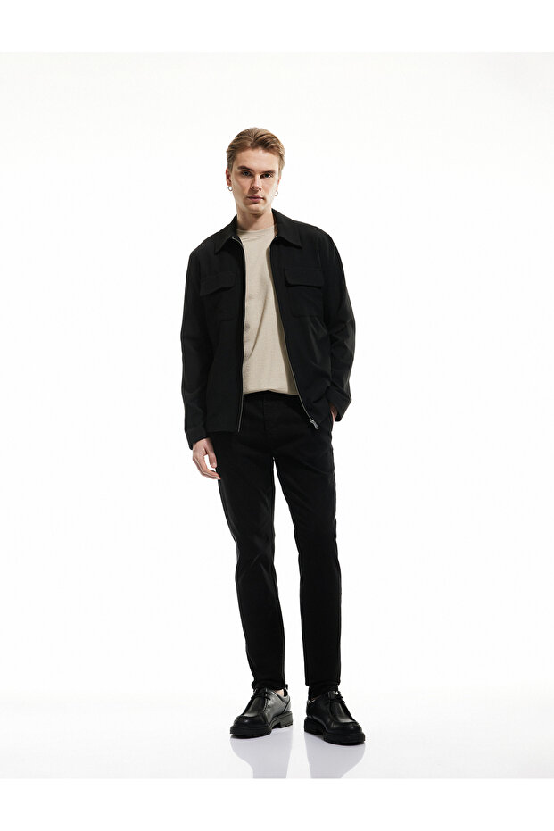 Cotton Buttoned Chino Slim Fit Trousers with Pocket Detail