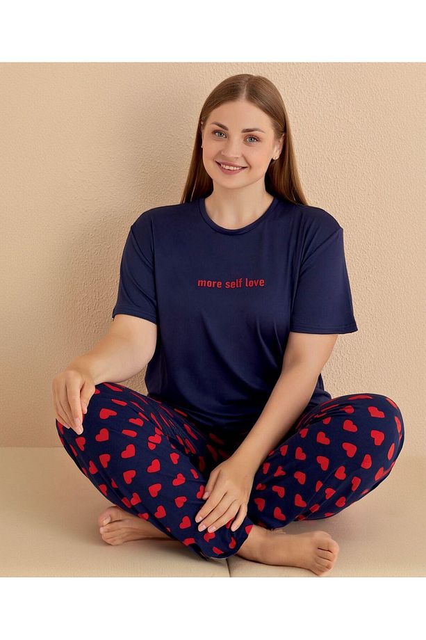 Lacivert Kalpli %100 Viskon Dokuma Pijama Takımı - 1