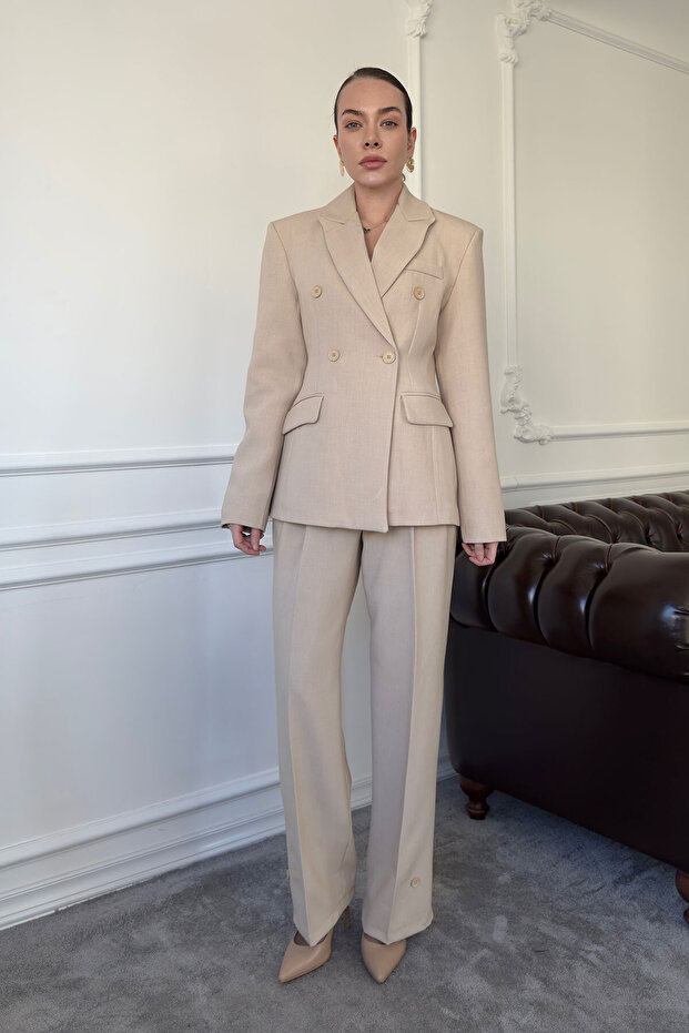 بدلة بليزر بتفاصيل أزرار - حجر - 1