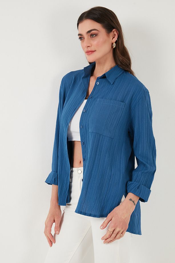 Regular Fit Tek Cepli Önü Kısa Arkası Uzun Krinkıl Gömlek GÖMLEK 6772752 - 7