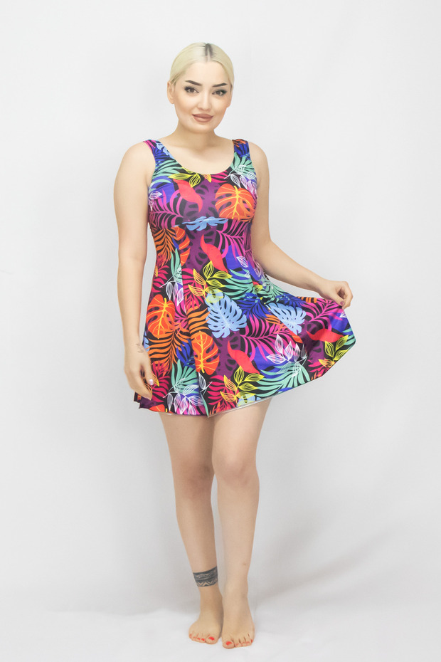 Women's Dress Swimsuit with Shorts -Patterned -Lycra 38-52