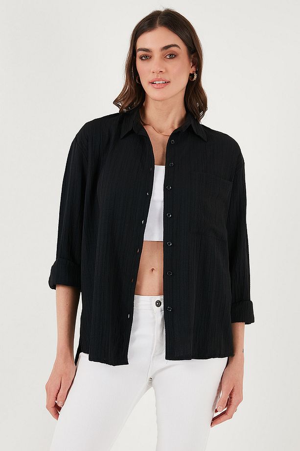 Regular Fit Tek Cepli Önü Kısa Arkası Uzun Krinkıl Gömlek GÖMLEK 6772752 - 4