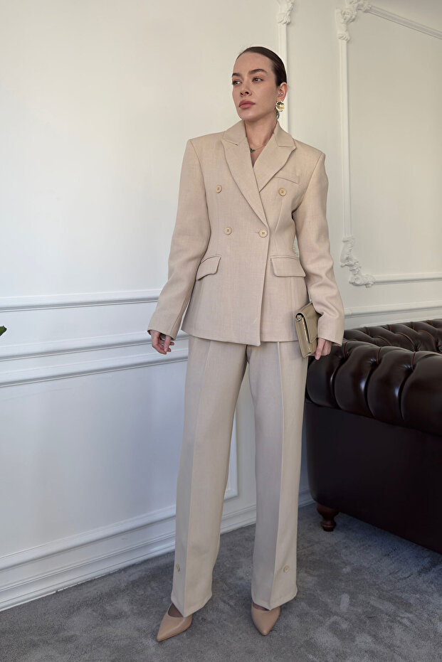 بدلة بليزر بتفاصيل أزرار - حجر - 3