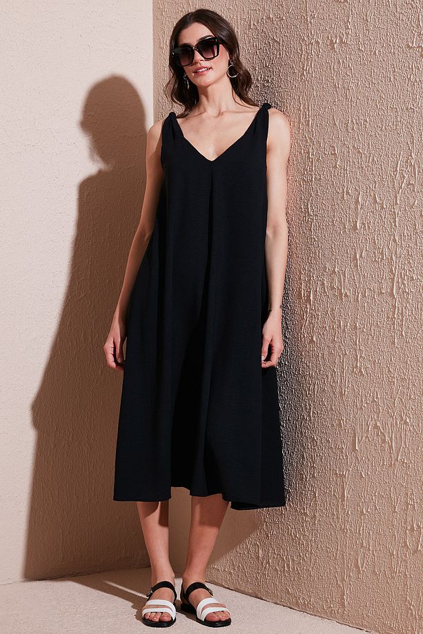 Oversize Fit V Yaka Midi Boy Basic Elbise ELBİSE 6788688 - 3