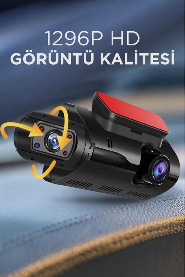 TA-03 Siyah 1296p Araç içi 2 Kameralı Lcd Ekranlı Gece Görüşlü , G-sensörlü  Yol Kayıt Araç K - 4