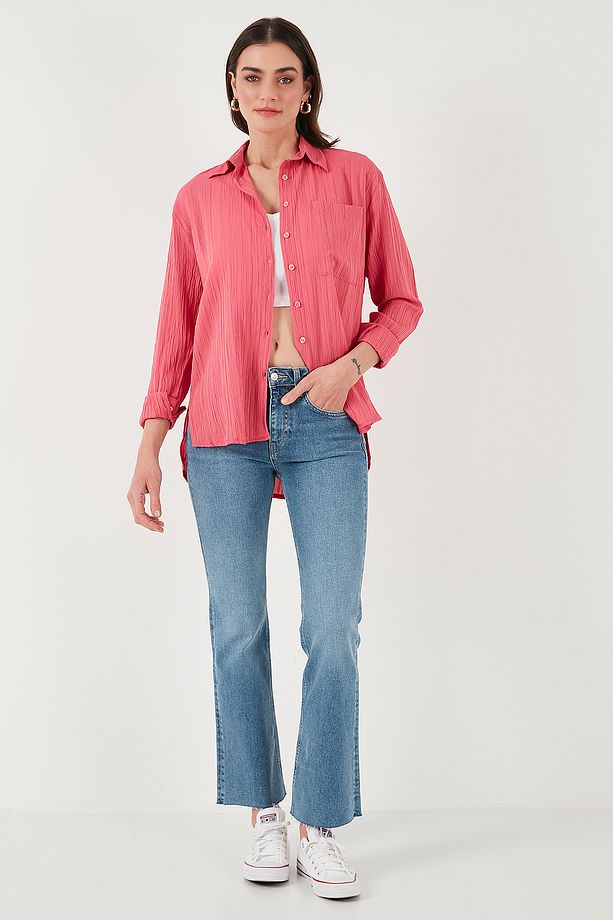 Regular Fit Tek Cepli Önü Kısa Arkası Uzun Krinkıl Gömlek GÖMLEK 6772752 - 4