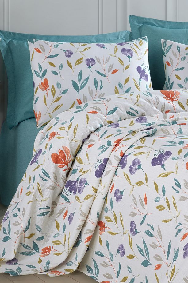 Baskılı Pike Takımı Tek Kişilik Floral Lila - 2
