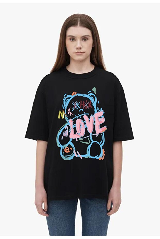 Love Bear Printed Oversize Cotton Tshirt,Trend Fashion T-Shirt