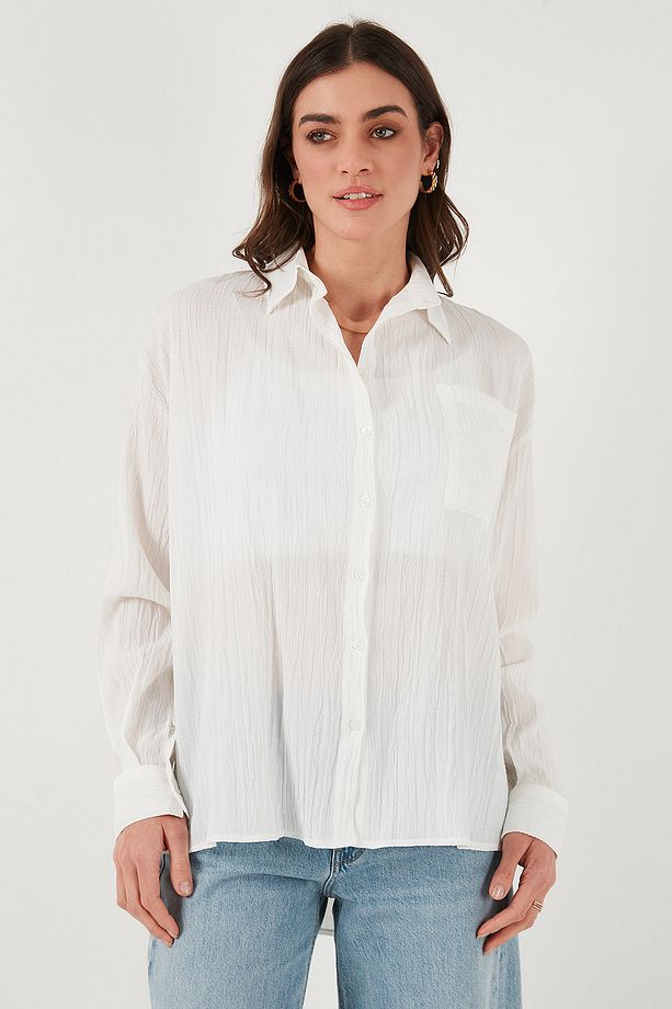 Regular Fit Tek Cepli Önü Kısa Arkası Uzun Krinkıl Gömlek GÖMLEK 6772752 - 6