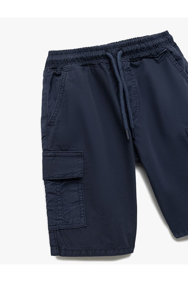 Pamuklu Beli Bağcıklı Cep Detaylı Basic Paraşüt Şort - 3