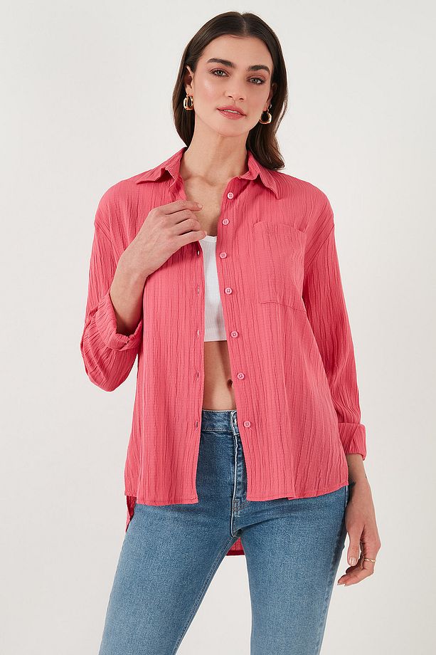 Regular Fit Tek Cepli Önü Kısa Arkası Uzun Krinkıl Gömlek GÖMLEK 6772752 - 5