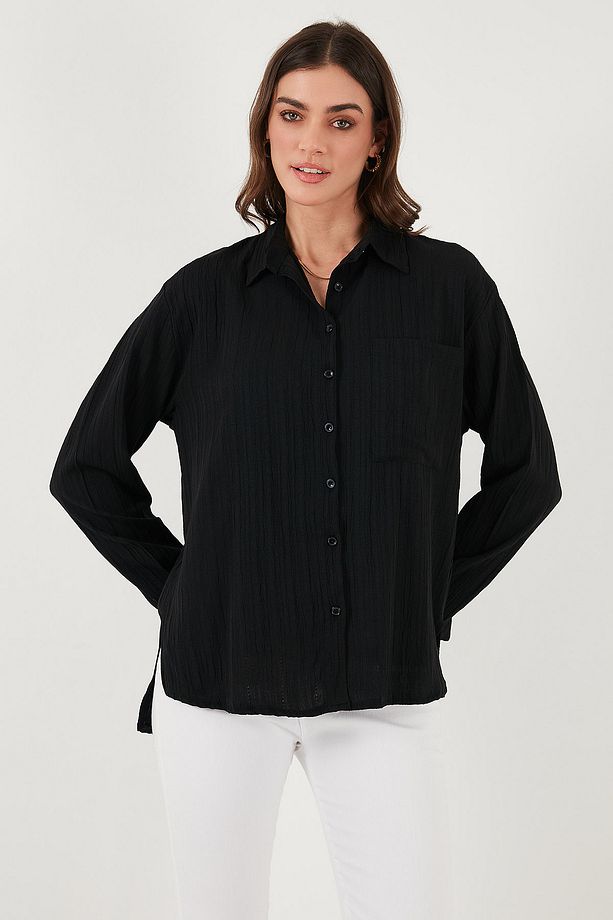 Regular Fit Tek Cepli Önü Kısa Arkası Uzun Krinkıl Gömlek GÖMLEK 6772752 - 6