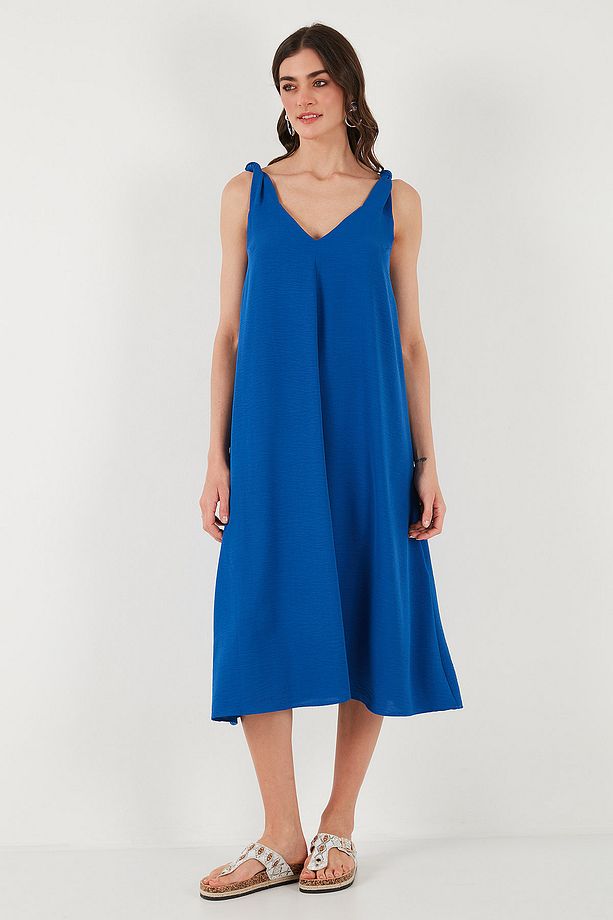 Oversize Fit V Yaka Midi Boy Basic Elbise ELBİSE 6788688 - 7
