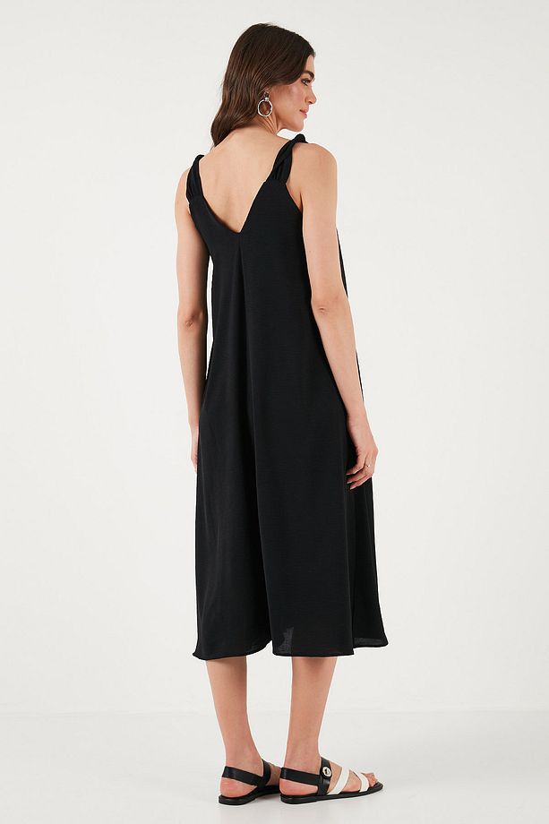 Oversize Fit V Yaka Midi Boy Basic Elbise ELBİSE 6788688 - 8