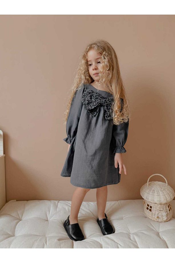 Yigit Butik Müslin Kumaş Fiyonklu Kız Çocuk Elbise - 3