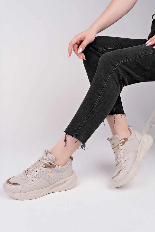 KADIN EKRU SNEAKER SPOR AYAKKABI - 1