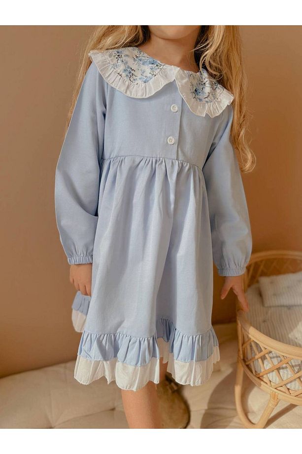 Yigit Butik Poplin Kumaş Gömlek Yaka Kız Çocuk Elbise - 2