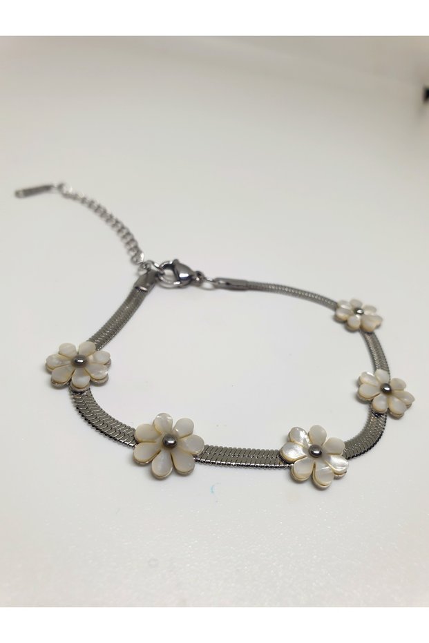 1. Grade Quality 316L Surgical Steel Women's Bracelet, Chain with Pearlescent Flower Figure Model No 23