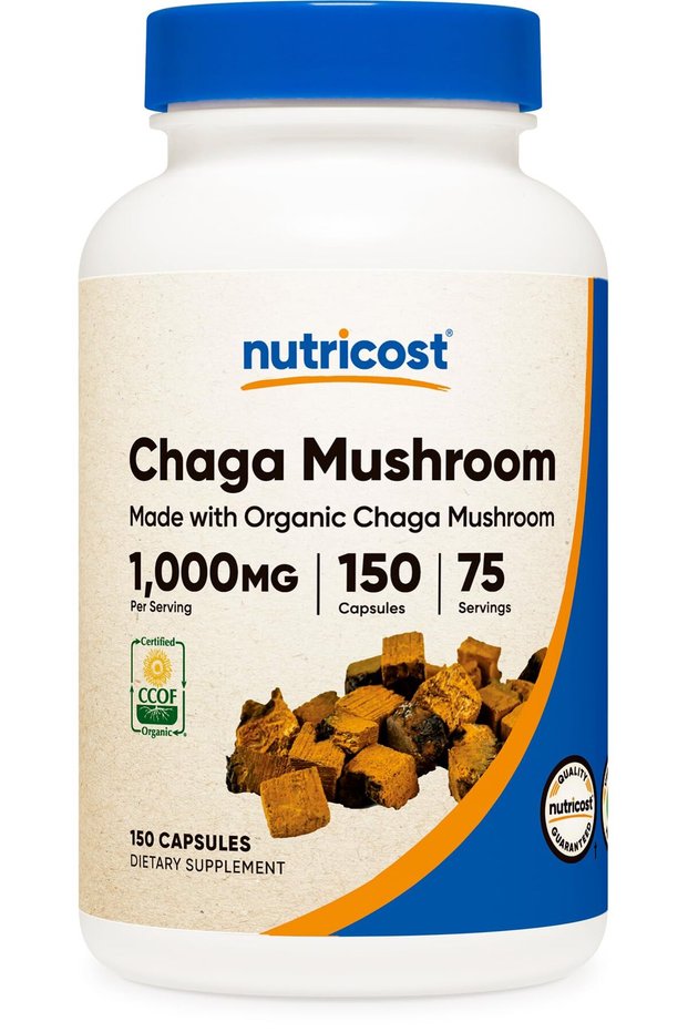 Organic Chaga Mushroom Capsules 1000mg, 75 Servings - CCOF Certified, Vegetarian, Gluten-Free
