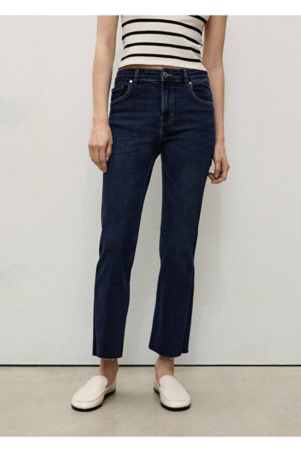 İspanyol paçalı kısa jean pantolon - 1