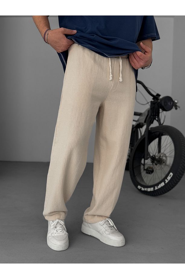 Bej Örgü Kumaş Baggy Pantolon JJ-206 - 3