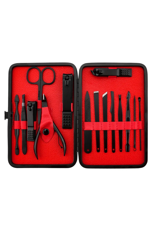 Black 17 Piece Functional Manicure and Pedicure Nail Set with Leather Bag