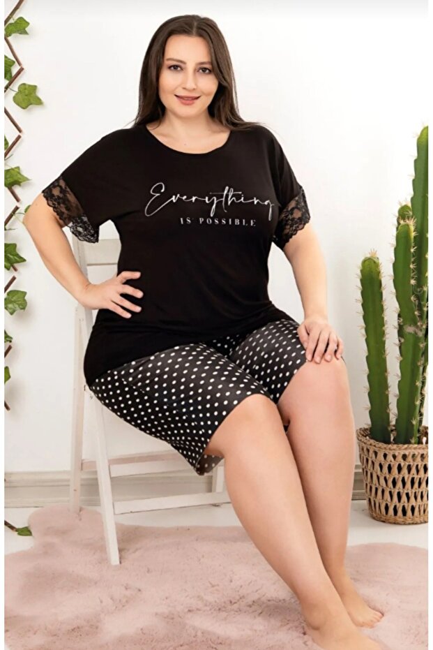 Plus Size Pajama Set with Shorts - 1
